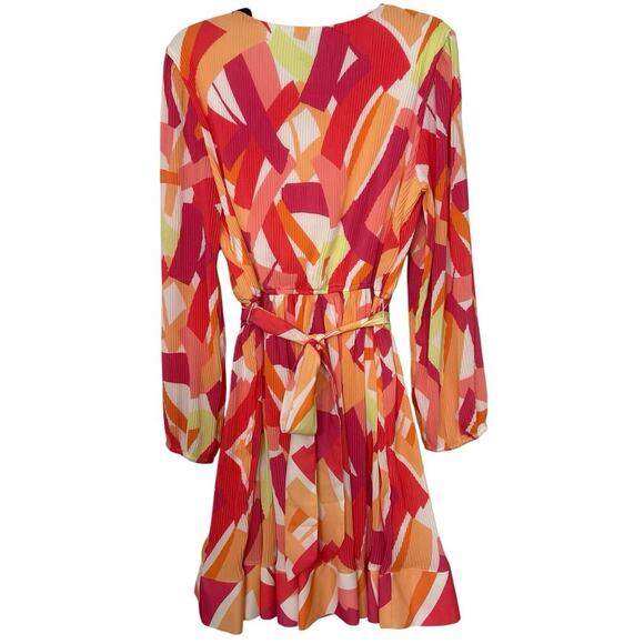 Nicole Miller New Pink Multi Color Pleated Mini Dress Summer Vibrant Party XL - Picture 4 of 16